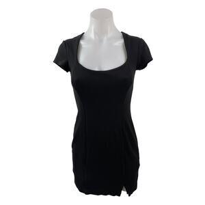 Bailey Women's Black Short Sleeve Square Neck Slit Mini Sheath Bodycon Dress S